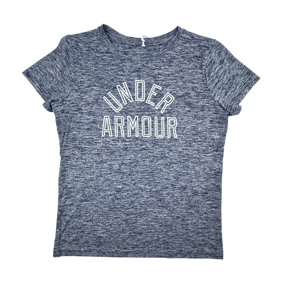 Under Armour Womens Medium HeatGear Space Dye Logo Tee Navy Blue 1280882